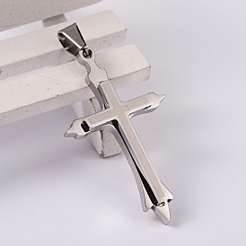 Cross 304 Stainless Steel Surface Pendants, 44x25.5x5mm, Hole: 5x9mm