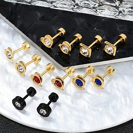 Flat Round/Heart/Square Crystal Rhinestone Ear Fake Plugs, 304 Stainless Steel Piercing Stud Screw Earrings for Women