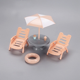 Beach Theme Plastic Miniature Ornaments, Micro Landscape Dollhouse Accessories, Beach Chair & Sun Umbrella