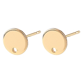 SHEGRACE Brass Stud Earring Findings, Flat Round, Cadmium Free & Lead Free & Nickel Free, Long-Lasting Plated