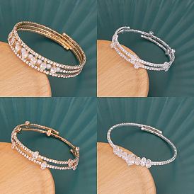 Sparkling Elastic Bracelet with Full Diamond Heart and Star Design - Perfect for Weddings and Special Occasions (B289)