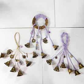 3piezas de adornos colgantes de cordón de yute, con campana de latón y colgantes de aleación