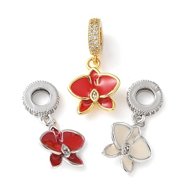 Латунные микропаве прозрачные кубические цирконии цветы европейские подвески шармы, эмалевые подвески с большими отверстиями, без кадмия и без свинца, долговечный, стойки покрытие