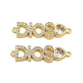 Rack Plating Brass Micro Pave Clear Cubic Zirconia DIOS Links Connector Charms, Cadmium Free & Lead Free