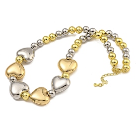 Rack Plating Brass Round & Heart Beaded Necklaces for Women, Cadmium Free & Lead Free, Long-Lasting Plated, Platinum