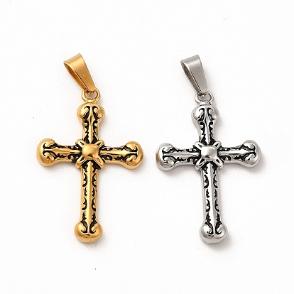 Ion Plating(IP) 304 Stainless Steel Pendants, 201 Stainless Steel Clasp, Cross Charms