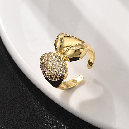 Латунные кольца-манжеты с микропаве и прозрачным цирконием для женщин, долговечный, без свинца и без кадмия