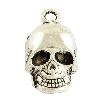 Halloween Tibetan Style Alloy Skull Pendants, Cadmium Free & Lead Free, 20x11x7mm, Hole: 2mm