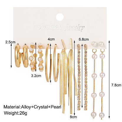 Boucles d'oreilles à franges en or avec pampilles en diamants et perles - ensemble de pièces