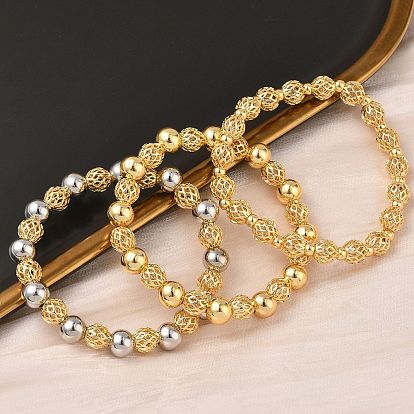 Латунные круглые бусины эластичные браслеты для женщин, стойки покрытие, долговечный, без свинца и без кадмия