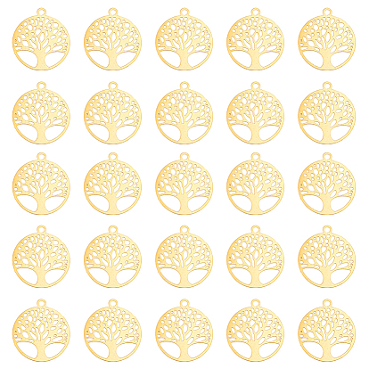 60покрытие стойки шт. 201 филигранные подвески из нержавеющей стали, гравированные металлические украшения, плоские круглые с дерева жизни