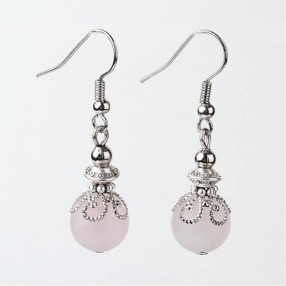 Tibetan Style Alloy Dangle Earrings, with Natural Gemstone and Brass Earring Hooks, 40mm, Pin: 0.7mm