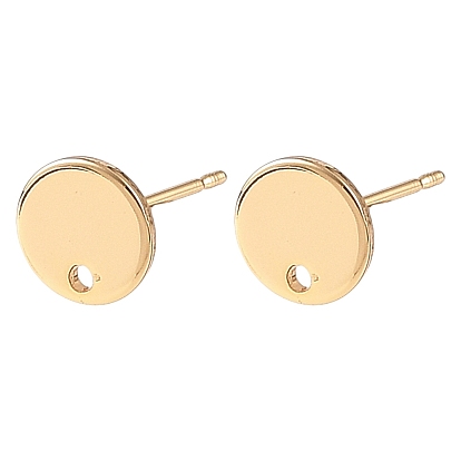 SHEGRACE Brass Stud Earring Findings, Flat Round, Cadmium Free & Lead Free & Nickel Free, Long-Lasting Plated