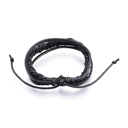 Adjustable Leather Cord Multi-Strand Bracelets, with PU Leather Cords