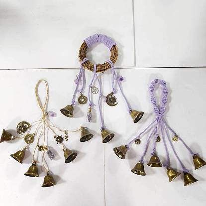 3piezas de adornos colgantes de cordón de yute, con campana de latón y colgantes de aleación