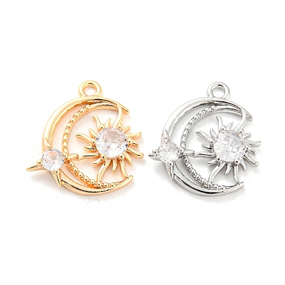 Brass Pendants, with Clear Glass, Moon & Sun Charms
