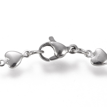 304 Stainless Steel Link Chain Bracelets, with Lobster Claw Clasps, Heart