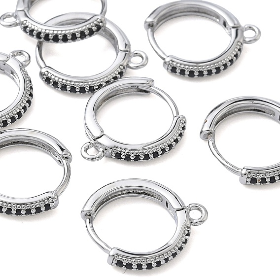 SHEGRACE Brass Micro Pave Clear Cubic Zirconia Hoop Earrings Findings, Cadmium Free & Nickel Free & Lead Free with Loop