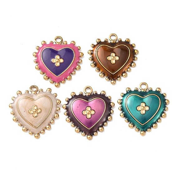 304 подвески из нержавеющей стали, с эмалью, сердце прелести, реальный 18 k позолоченный, ионное покрытие (ip)