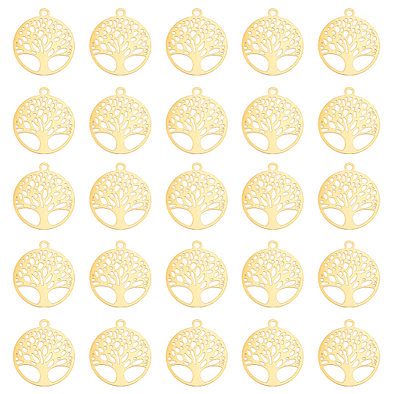 60покрытие стойки шт. 201 филигранные подвески из нержавеющей стали, гравированные металлические украшения, плоские круглые с дерева жизни