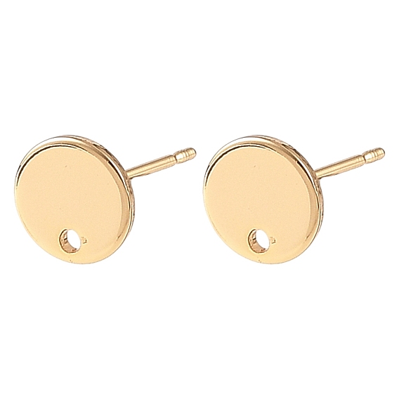 SHEGRACE Brass Stud Earring Findings, Flat Round, Cadmium Free & Lead Free & Nickel Free, Long-Lasting Plated