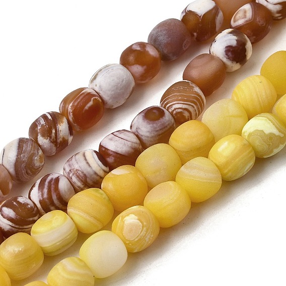 Нити окрашенных и нагретых натуральных агатовых бус с огненным кракелюром, матовые барабанные бусины