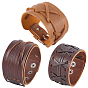 3pcs 3 styles bracelets en cordon de cuir synthétique pour hommes, avec fermoir en alliage, platine