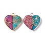 Natural Regalite/Imperial Jasper/Sea Sediment Jasper Pendant, with Brass Settings, Dyed, Two Tone, Heart