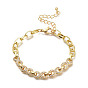 Brass Micro Pave Clear Cubic Zirconia Link Chain Bracelets, with Lobster Claw Clasps, Textured, Infinity