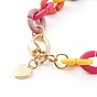 Brass Heart Charm Bracelets, with Rubberized Style Acrylic Cable Chains, Colorful