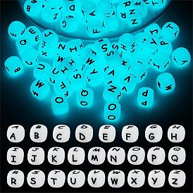 Wholesale 20Pcs Luminous Cube Letter Silicone Beads 12x12x12mm Square Dice Alphabet  Beads with 2mm Hole Spacer Loose Letter Beads for Bracelet Necklace Jewelry  Making 