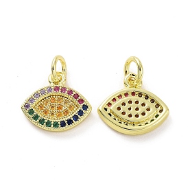 Brass Micro Pave Colorful Cubic Zirconia Charms, with Jump Ring, Eye