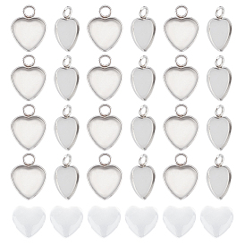 50шт 304 подвеска из нержавеющей стали с кабошоном, чашки безель с краями, сердце, с кабошонами сердца из прозрачного стекла 50шт.