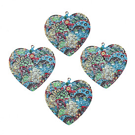 430 Stainless Steel Pendants, Spray Painted, Etched Metal Embellishments, Heart with Plant Pattern