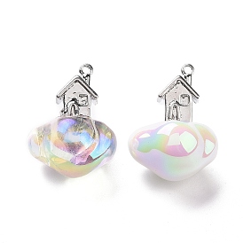 UV Plating Rainbow Iridescent Acrylic Pendants, with Platinum Plated Alloy House, Cloud Charms