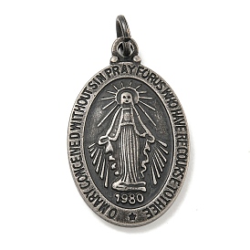 316 Surgical Stainless Steel Pendants, with Jump Ring, Oval with Virgin Mary Charm