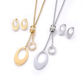 304 Stainless Steel Jewelry Sets, Necklaces and Stud Earrings, with Polymer Clay Rhinestone, Oval