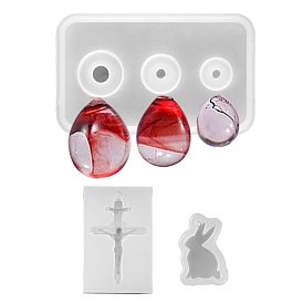 3 Style Easter Themed DIY Jewelry Silicone Molds, Resin Casting Molds, For UV Resin, Epoxy Resin Jewelry Making, Egg & Rabbit & Crucifix Cross