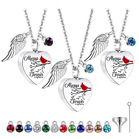 Heart with Wing Urn Ashes Pendant Necklace, Stainless Steel Memorial Jewelry for Men Wom