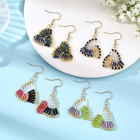 304 Stainless Steel with Glass Seed Beads Dangle Earrings, Triangle