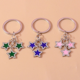 Alloy and Enamel Keychains, with Rhinestone Star