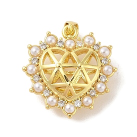 Покрытие стойки латунь прозрачный кубический цирконий абс жемчужные подвески, без кадмия и без свинца, долговечный, сердце с полым треугольником