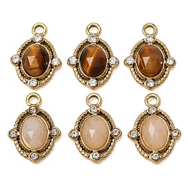 Colgantes facetados de piedras preciosas naturales, 304 Dijes ovalados con bisel de cristal y diamantes de imitación de acero inoxidable, revestimiento de iones (ip), real 14 k chapado en oro