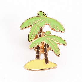 Alloy Enamel Brooches, Enamel Pins, with Brass Butterfly Clutches, Coconut Tree, Cadmium Free & Nickel Free & Lead Free, Light Gold