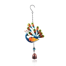 Bell Wind Chimes, Glass & Iron Art Pendant Decorations, Peacock