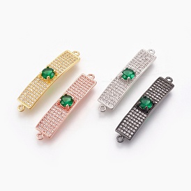 Brass Micro Pave Cubic Zirconia Links, Lead Free & Cadmium Free & Nickel Free, Long-Lasting Plated, Rectangle