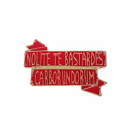 Chic Red Ribbon Pin & Denim Backpack Set with NOLITE TE BASTARDES Motto