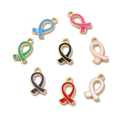 Alloy Enamel Pendants, Golden, Aids Awareness Ribbon Charm