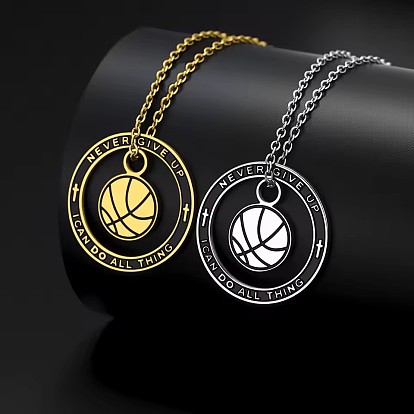 304 Bague en acier inoxydable émaillé avec pendentif en forme de ballon de sport, noir