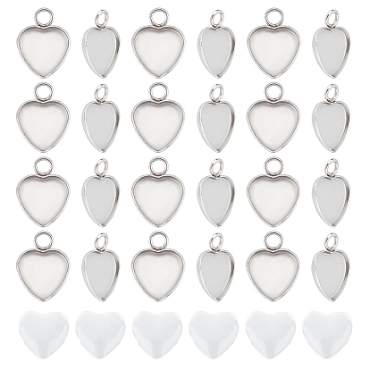 50шт 304 подвеска из нержавеющей стали с кабошоном, чашки безель с краями, сердце, с кабошонами сердца из прозрачного стекла 50шт.